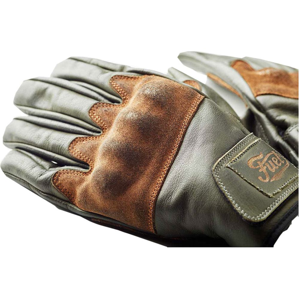 Fuel Rodeo Leather Gloves Olive FREE 1 YEAR Returns, FREE UK Delivery | ThrottleChimp