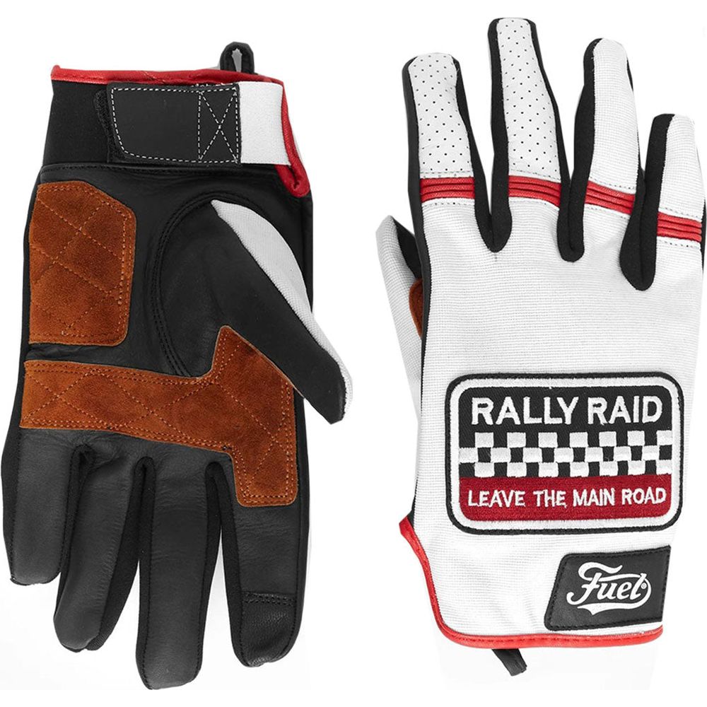 Fuel Rally Raid Patch Leather Gloves White - ThrottleChimp