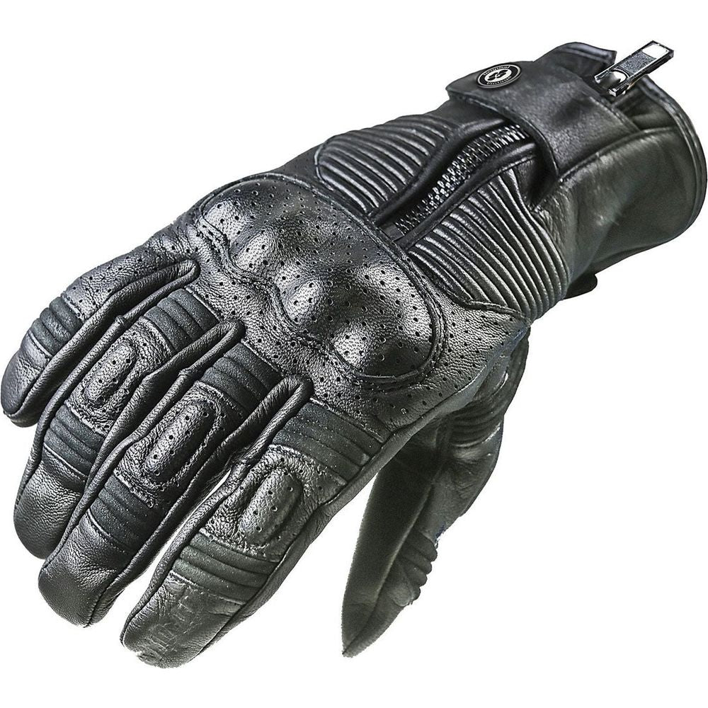 Garibaldi Smoke Vintage Leather Gloves Black - ThrottleChimp