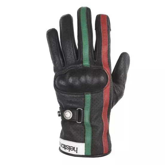 Helstons Eagle Air Summer Leather Gloves Black / Green / Red - ThrottleChimp