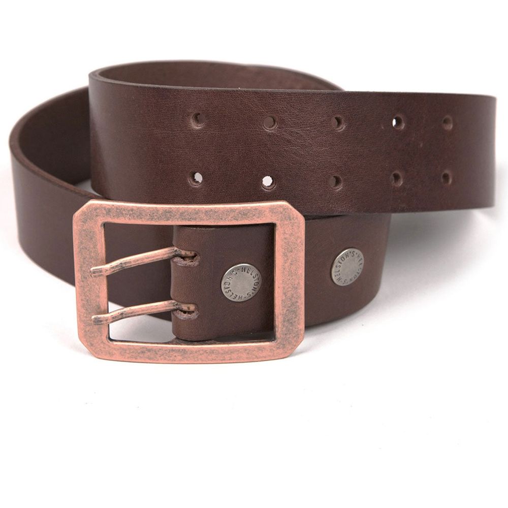 Helstons Double D Leather Belt Brown - ThrottleChimp