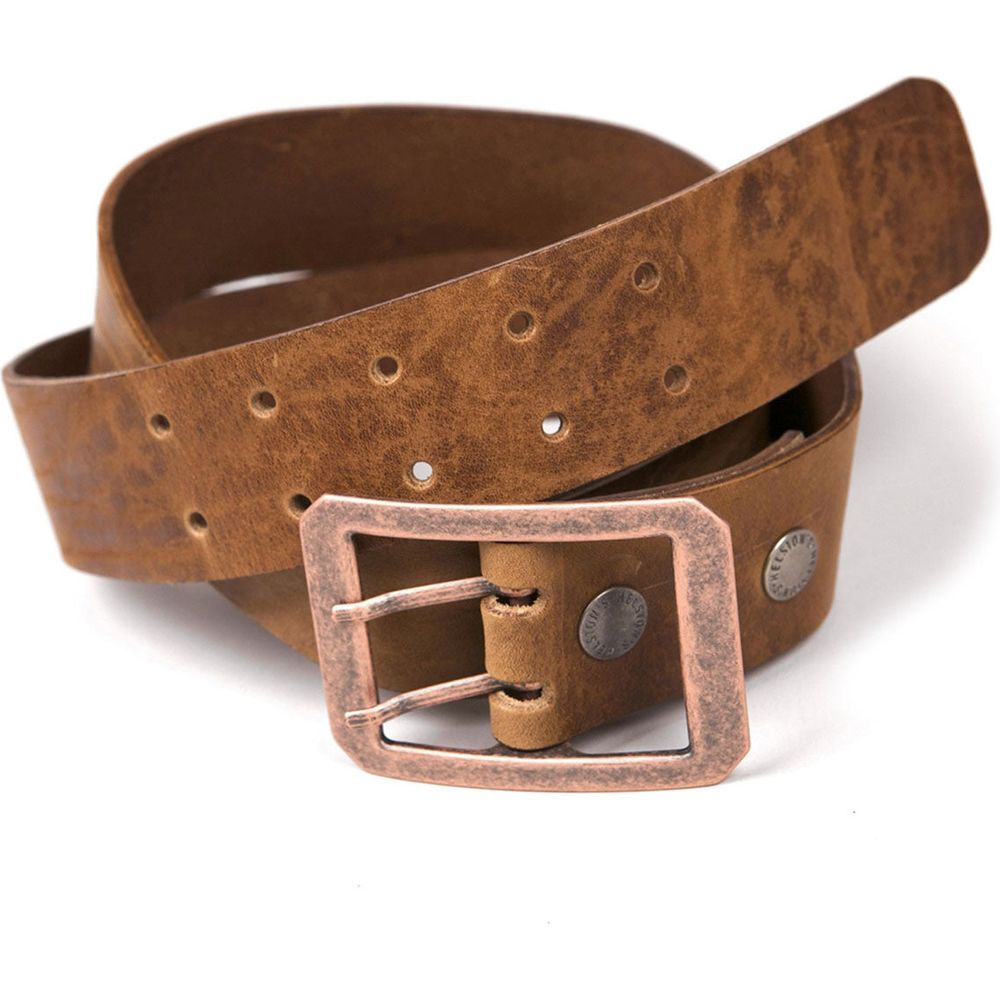 Helstons Double D Leather Belt Tan - ThrottleChimp