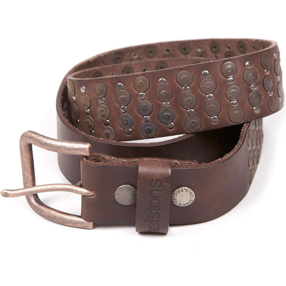 Helstons Studded Leather Belt Brown - ThrottleChimp