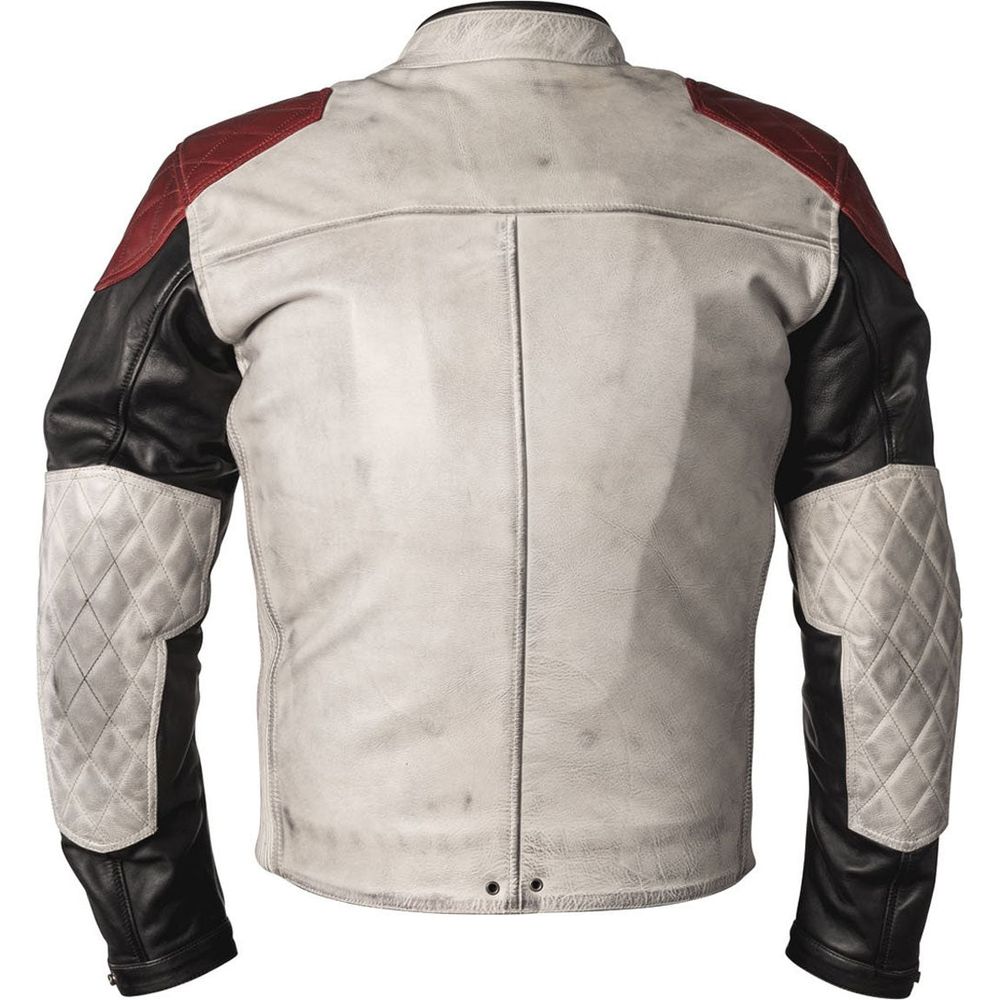 Helstons Tracker Rag Leather Jacket White / Black / Red (Image 2) - ThrottleChimp