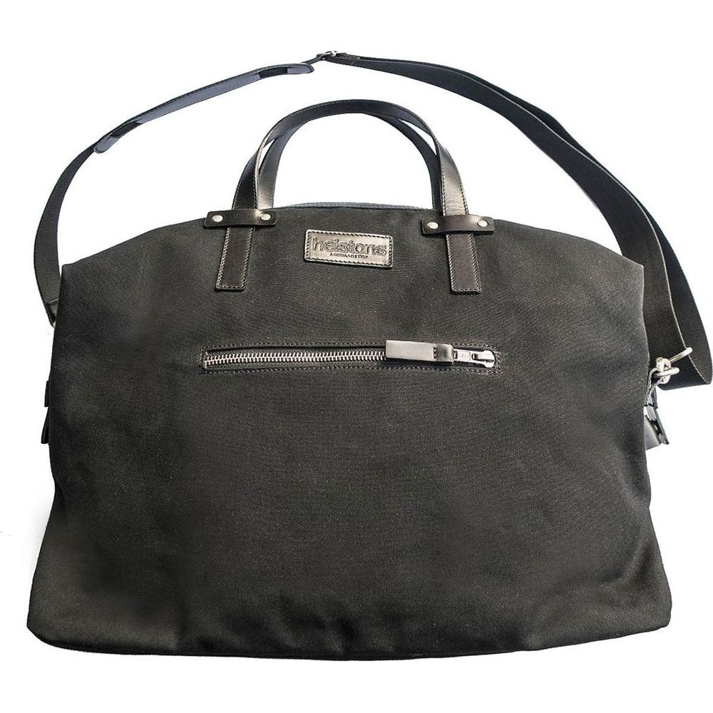 Helstons Weekend Canvas Medium Leather Bag Black - ThrottleChimp