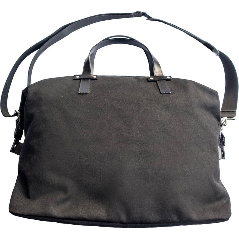 Helstons Weekend Canvas Medium Leather Bag Black (Image 2) - ThrottleChimp