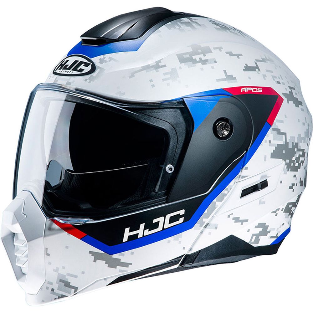 HJC C80 Bult Flip-Up Helmet MC21SF White / Red / Blue (Image 2) - ThrottleChimp