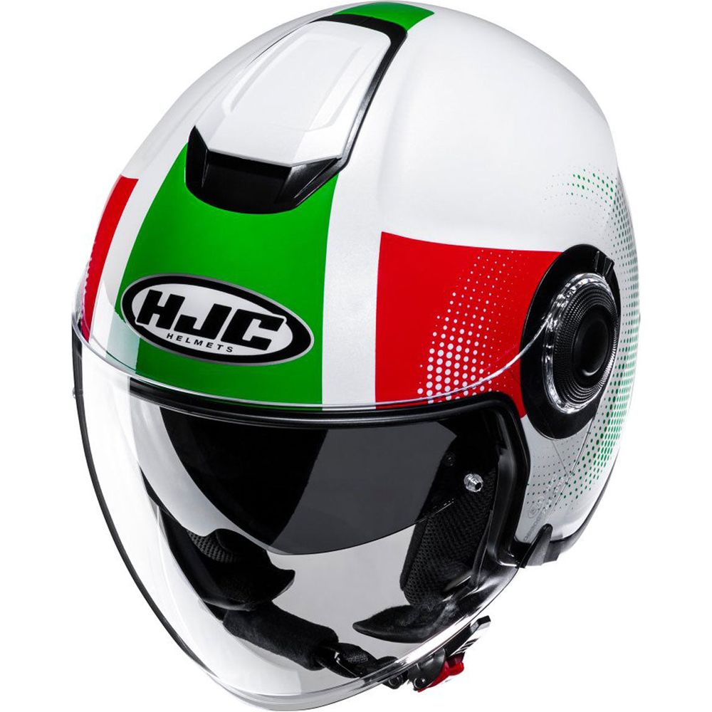 HJC I40N Pyle Open Face Helmet MC41 Green / White / Red FREE 1 YEAR Returns, FREE UK Delivery | ThrottleChimp