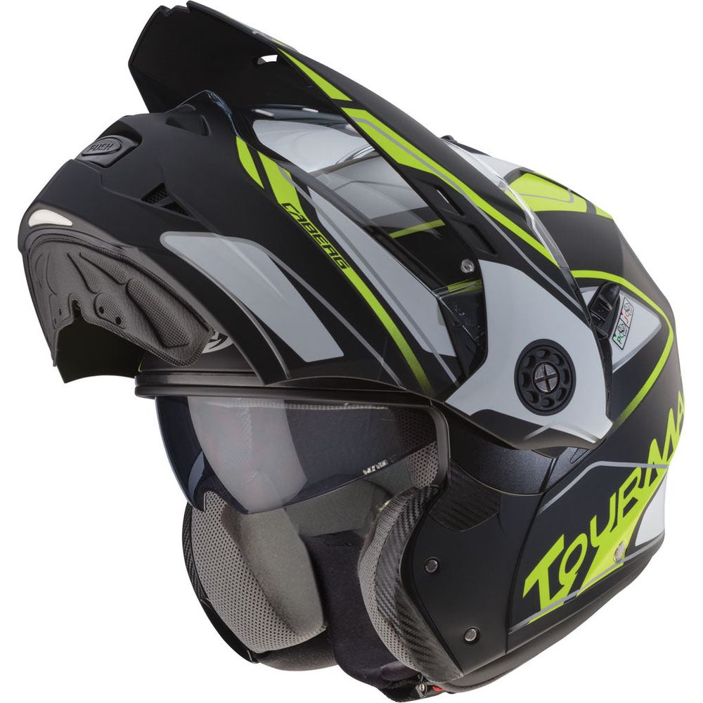 Caberg Tourmax Marathon Flip-Up Helmet Matt Black / White / Fluo Yellow (Image 2) - ThrottleChimp