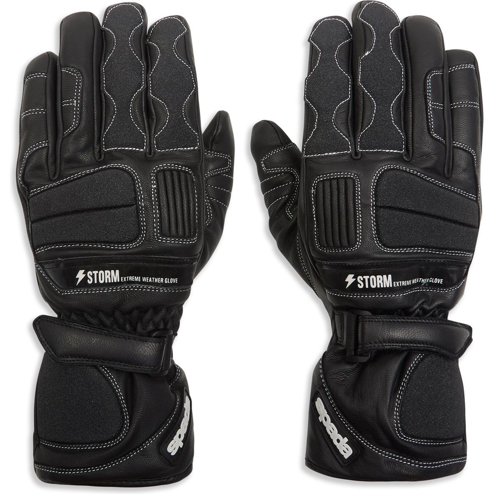 Spada Storm Waterproof CE Leather Gloves Black - ThrottleChimp