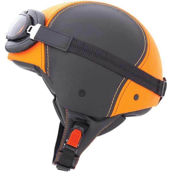 Caberg Jet Century Plain Open Face Helmet Black / Orange Leather (Image 2) - ThrottleChimp