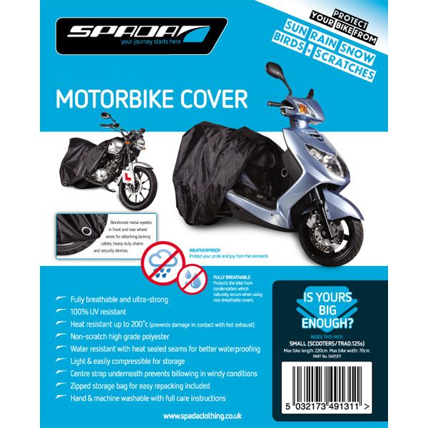 Spada Motorcycle Cover Small Scooters / Traditional 125's Black - ThrottleChimp