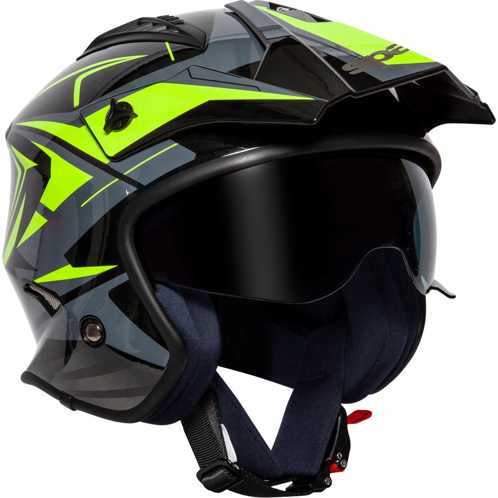 Spada Rock Stream Open Face Helmet Black / Fluo Yellow / Grey - ThrottleChimp