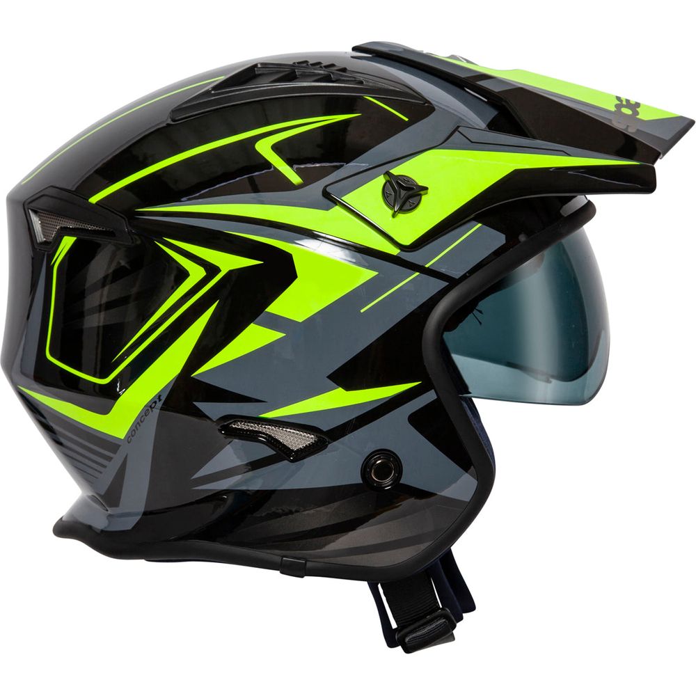 Spada Rock Stream Open Face Helmet Black / Fluo Yellow / Grey (Image 8) - ThrottleChimp