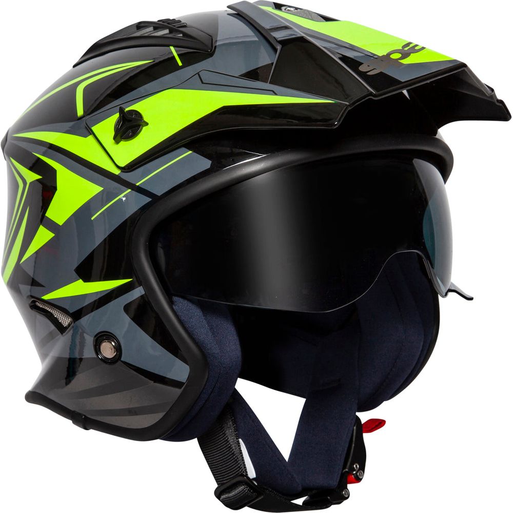 Spada Rock Stream Open Face Helmet Black / Fluo Yellow / Grey (Image 9) - ThrottleChimp