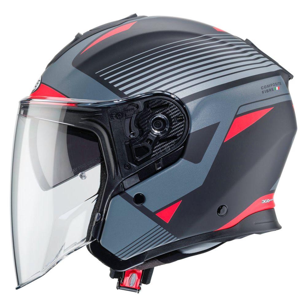 Caberg Flyon Rio Open Face Helmet Matt Black / Red / Anthracite / Silver FREE 1 YEAR Returns, FREE UK Delivery | ThrottleChimp