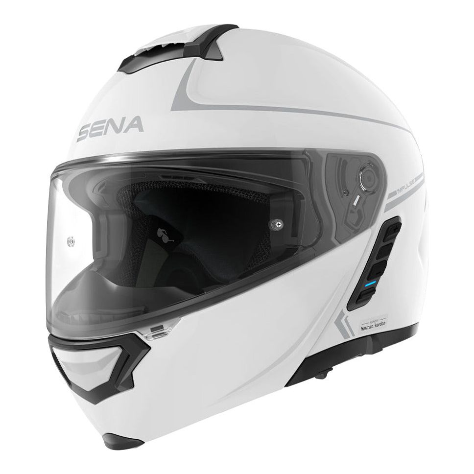 Sena Impulse Flip-Up Helmet With Mesh Intercom Gloss White FREE 1 YEAR Returns, FREE UK Delivery | ThrottleChimp