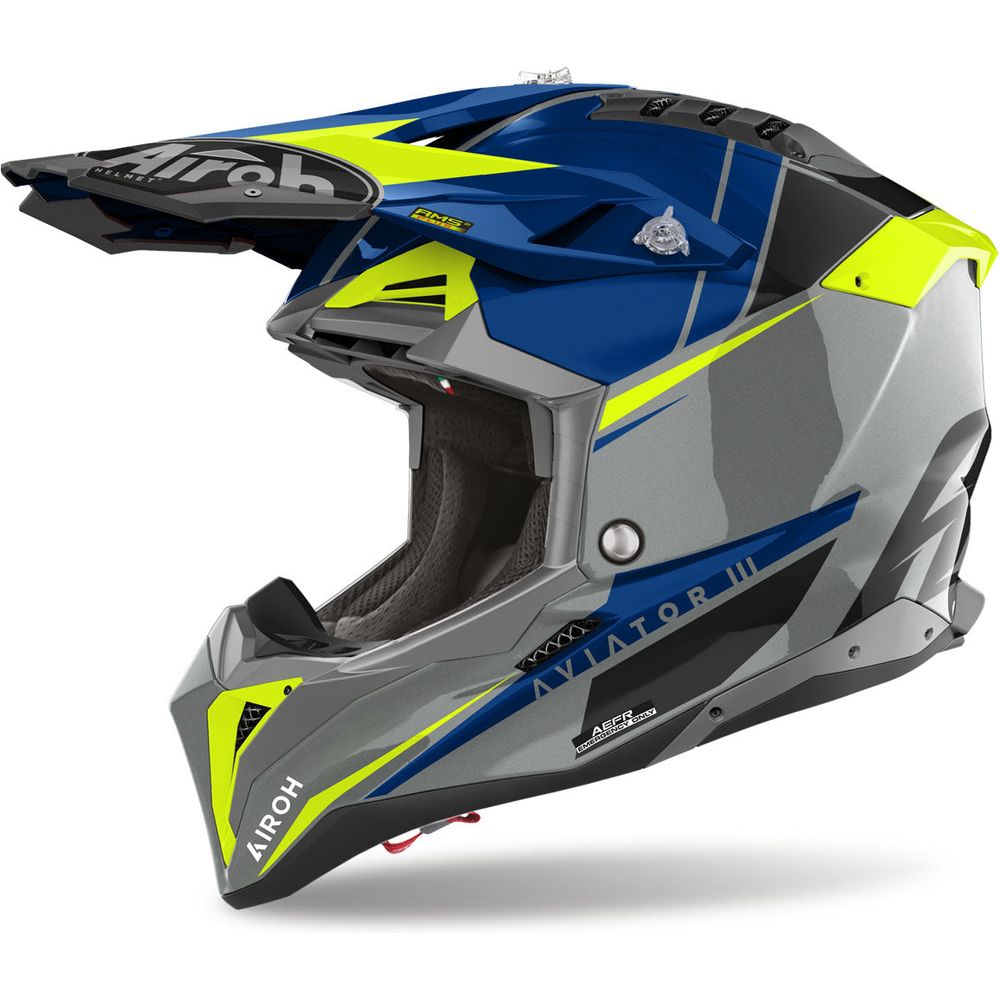 Airoh Aviator 3 Push 22.06 Motocross Helmet Gloss Blue - ThrottleChimp