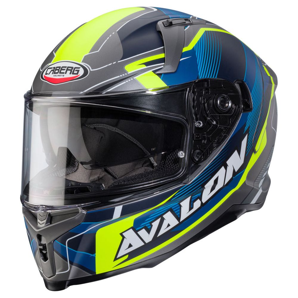 Caberg Avalon X Optic Full Face Helmet Matt Grey / Blue / Yellow - ThrottleChimp