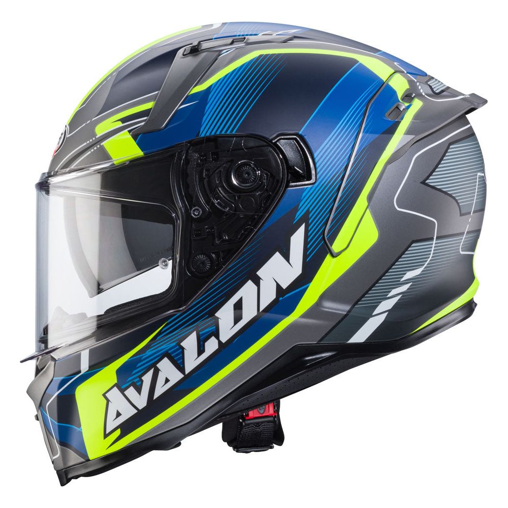 Caberg Avalon X Optic Full Face Helmet Matt Grey / Blue / Yellow FREE 1 YEAR Returns, FREE UK Delivery | ThrottleChimp