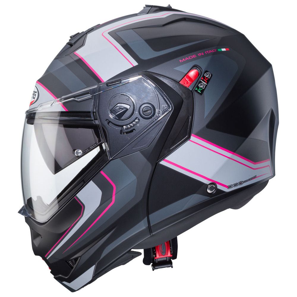 Caberg Duke X Tour Flip-Up Helmet Black / Fuchsia / Anthracite / Silver FREE 1 YEAR Returns, FREE UK Delivery | ThrottleChimp