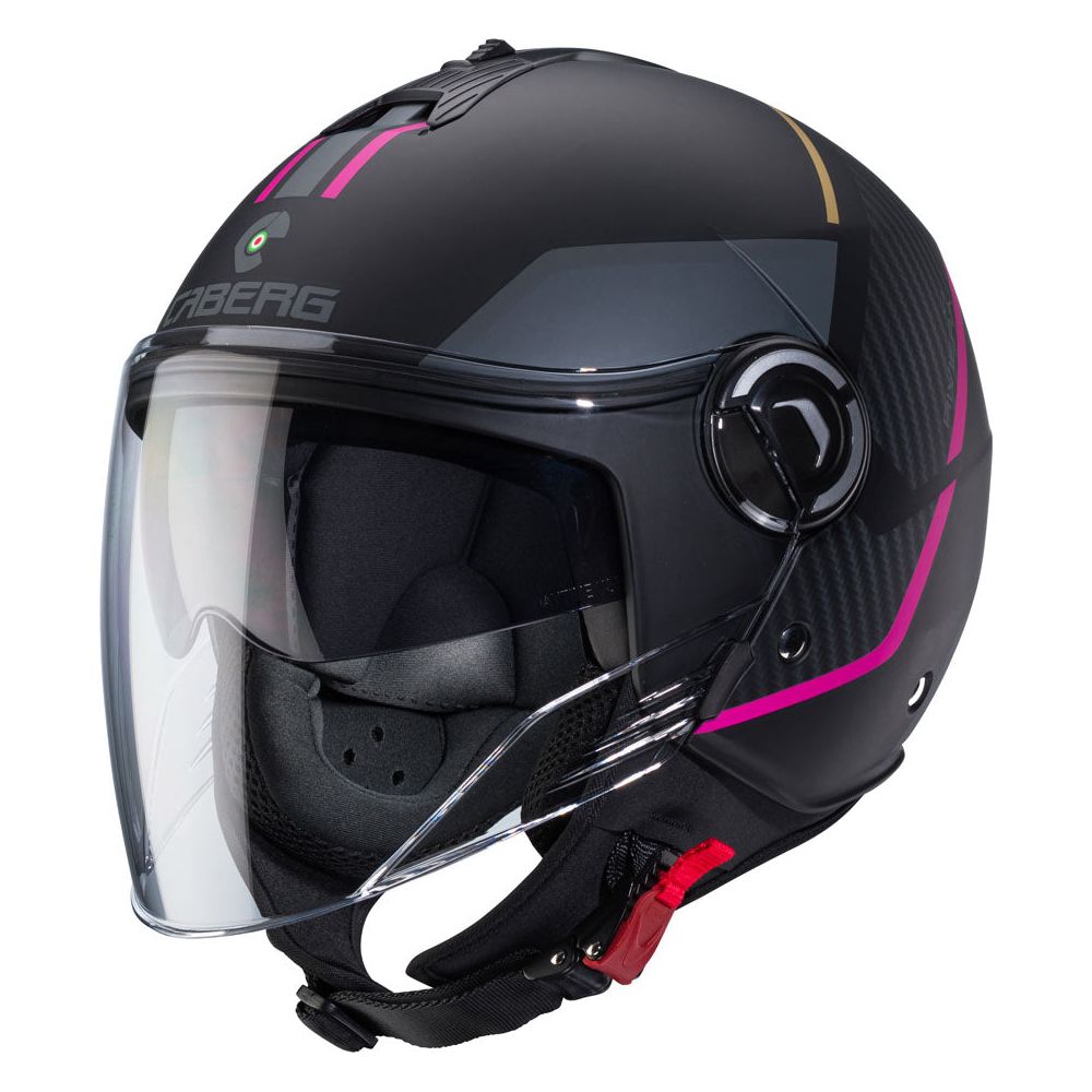 Caberg Riviera V4X Geo Open Face Helmet Matt Black / Fuchsia / Anthracite FREE 1 YEAR Returns, FREE UK Delivery | ThrottleChimp