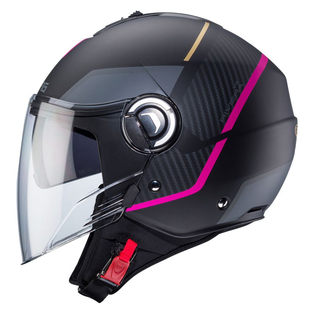 Caberg Riviera V4X Geo Open Face Helmet Matt Black / Fuchsia / Anthracite (Image 2) - ThrottleChimp