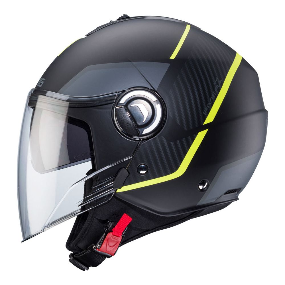 Caberg Riviera V4X Geo Open Face Helmet Matt Black / Yellow / Anthracite (Image 2) - ThrottleChimp