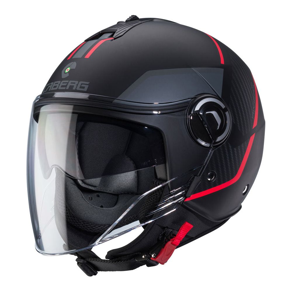 Caberg Riviera V4X Geo Open Face Helmet Matt Black / Red / Anthracite FREE 1 YEAR Returns, FREE UK Delivery | ThrottleChimp