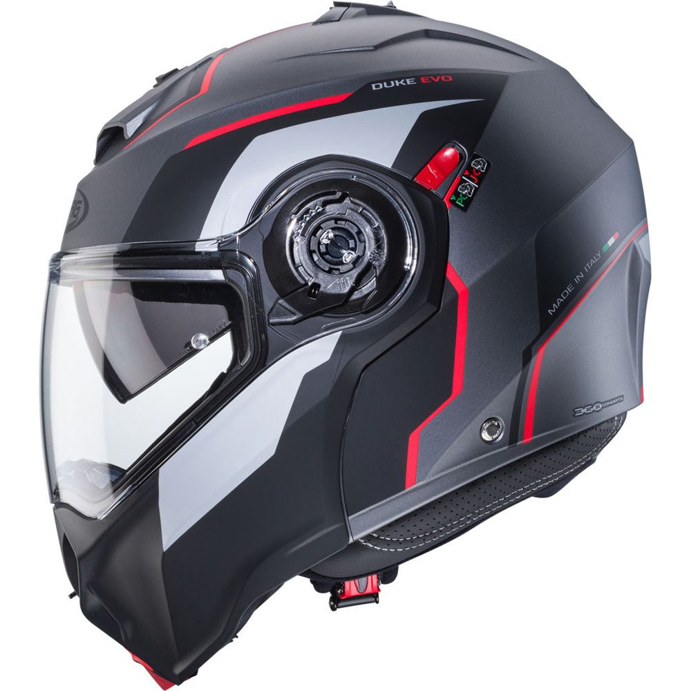 Caberg Duke Evo Move Flip-Up Helmet Matt Gun Metal / Black / Red (Image 3) - ThrottleChimp