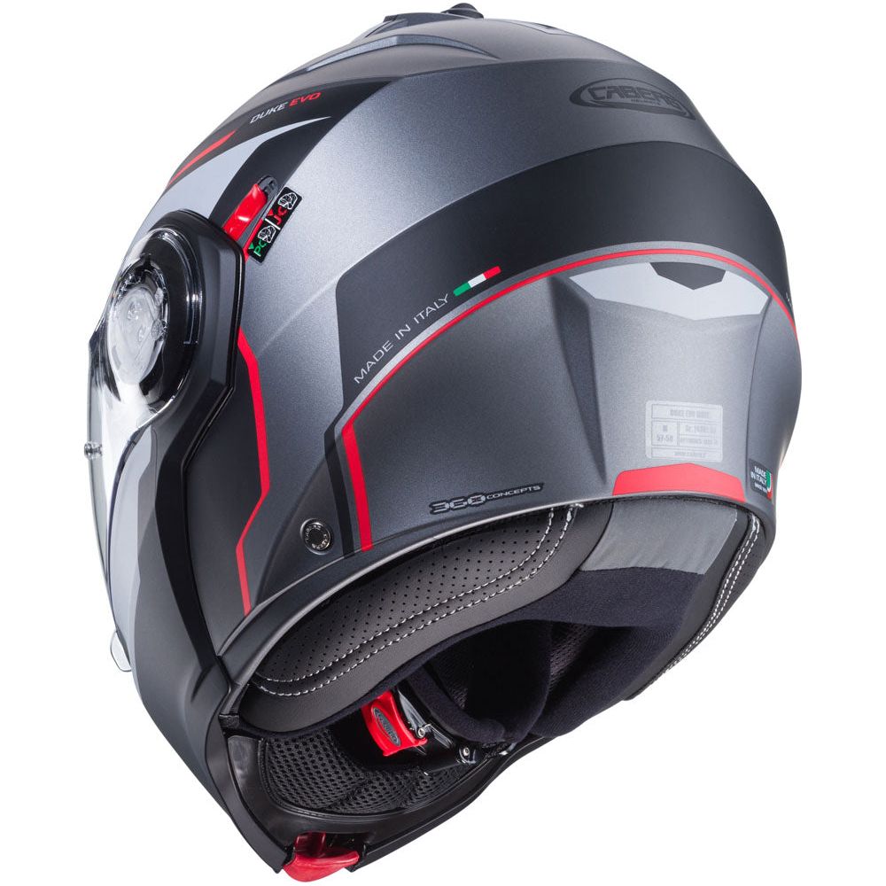 Caberg Duke Evo Move Flip-Up Helmet Matt Gun Metal / Black / Red (Image 4) - ThrottleChimp