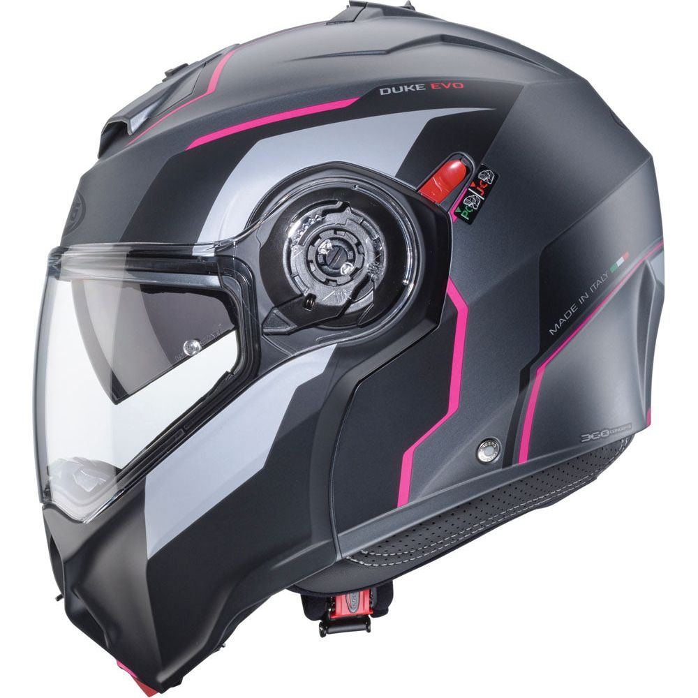 Caberg Duke Evo Move Flip-Up Helmet Matt Gun Metal / Black / Fuchsia (Image 3) - ThrottleChimp