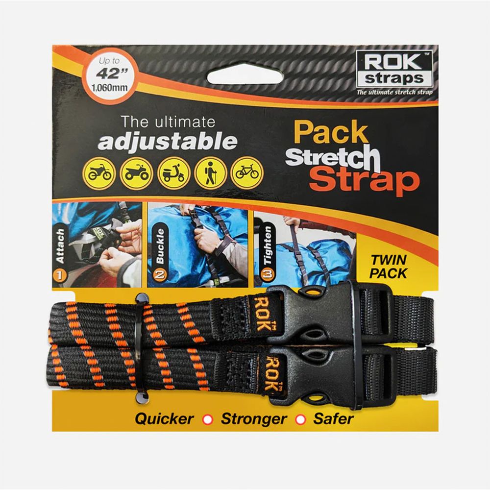 ROK Pack Adjustable Stretch Strap Black / Orange Reflective - Pack Of 2 - ThrottleChimp