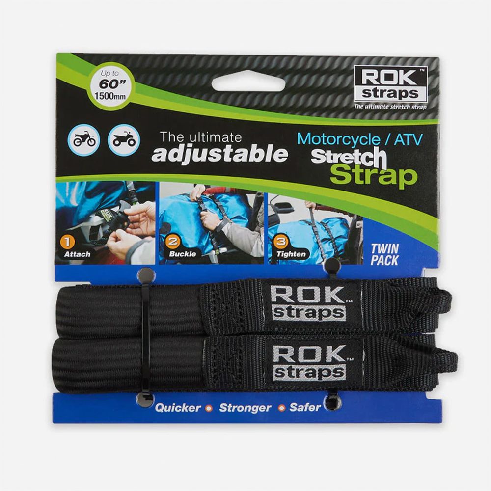 ROK Motorcycle Adjustable Stretch Strap Cruiser Black - Pack Of 2 - ThrottleChimp