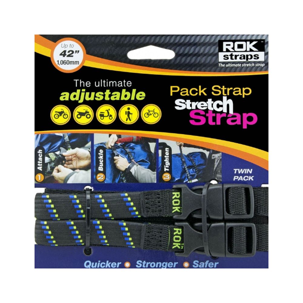 ROK Pack Adjustable Stretch Strap Black / Blue / Green - Pack Of 2 FREE 1 YEAR Returns, FREE UK Delivery | ThrottleChimp