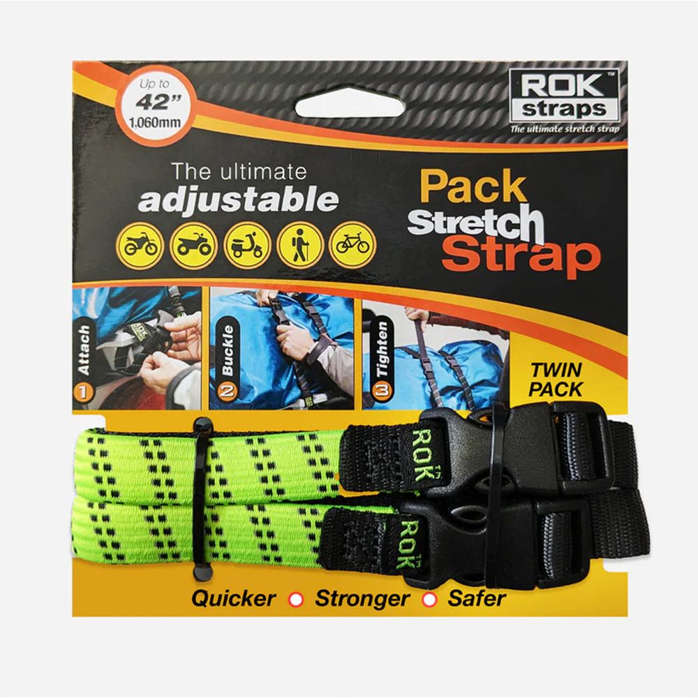 ROK Pack Adjustable Stretch Strap Hi-Vis Green / Black - Pack Of 2 - ThrottleChimp