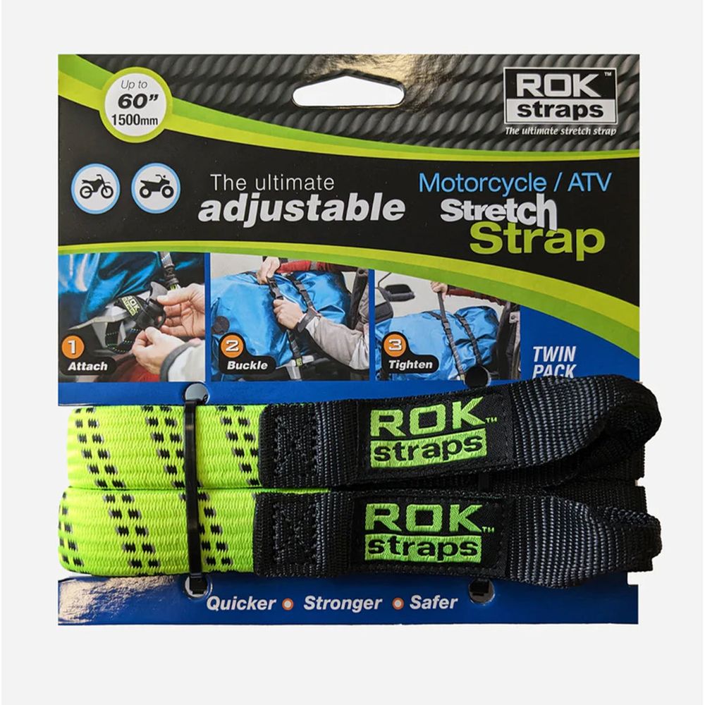 ROK Motorcycle Adjustable Stretch Strap Green / Black Reflective - Pack Of 2 - ThrottleChimp