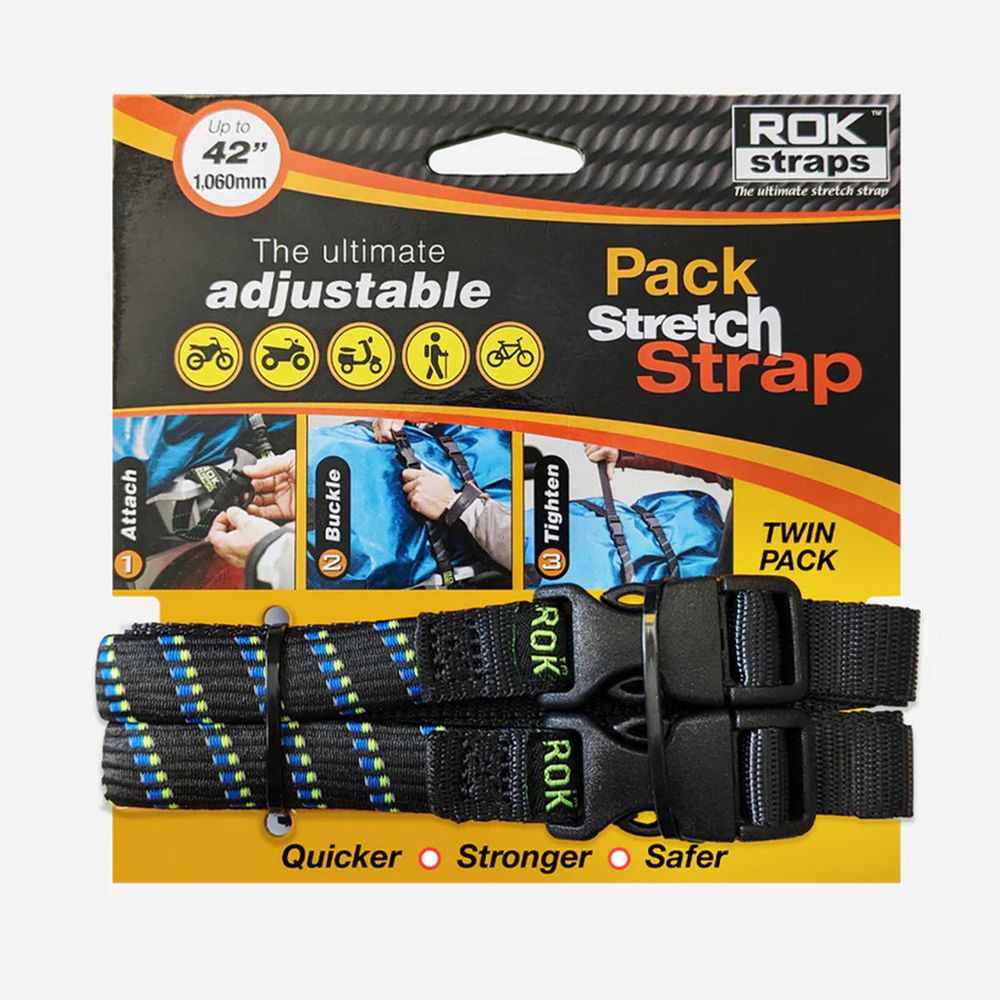 ROK Pack Adjustable Stretch Strap Black / Blue Green Reflective - Pack Of 2 - ThrottleChimp