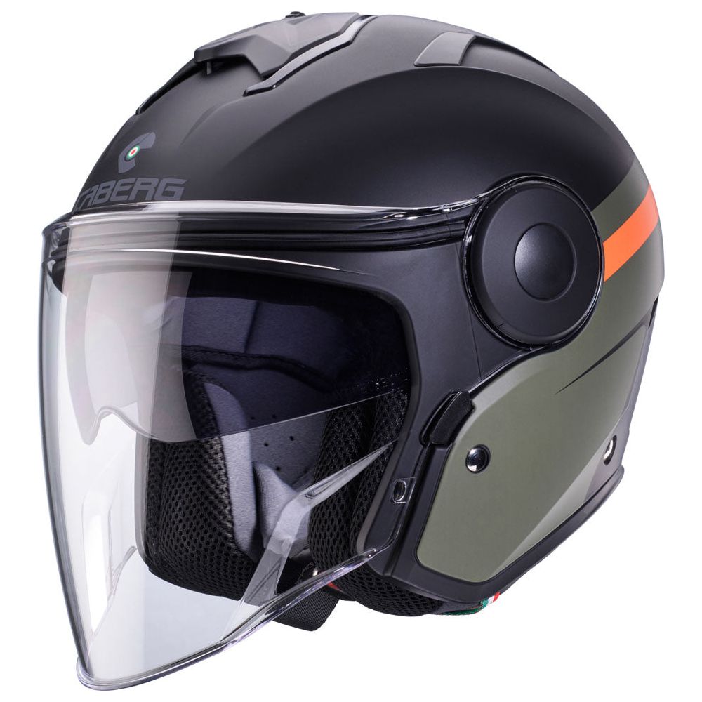 Caberg Soho Open Face Helmet Zephir Matt Black / Military Green / Orange - ThrottleChimp