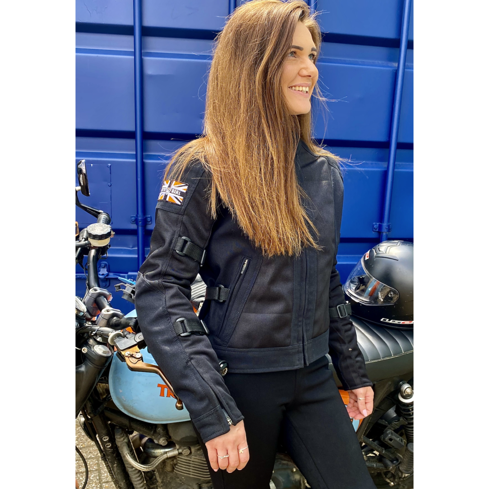 MotoGirl Jodie Summer Ladies Textile Jacket Black (Image 6) - ThrottleChimp