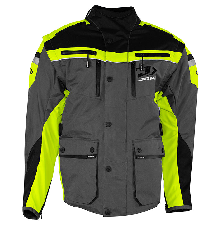 Jopa Enduro Iron Evo Textile Jacket Grey / Fluo Yellow FREE 1 YEAR Returns, FREE UK Delivery | ThrottleChimp