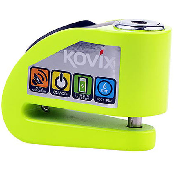 Kovix KD6 Alarmed Disc Lock 6mm Fluo Green (Image 2) - ThrottleChimp