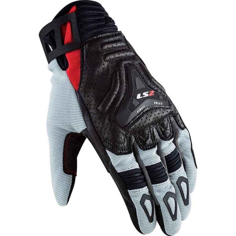 LS2 All Terrain Textile Gloves Black / Grey / Red - ThrottleChimp