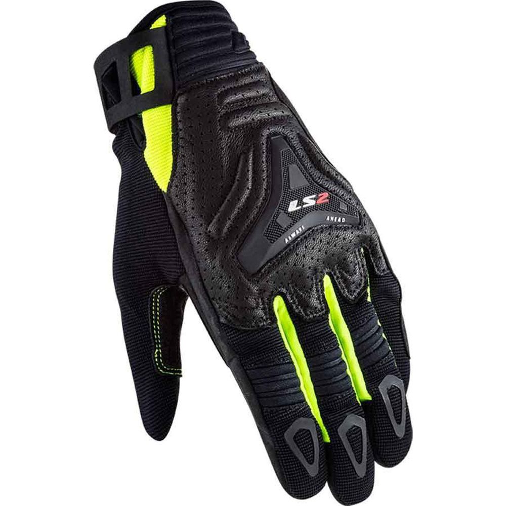 LS2 All Terrain Textile Gloves Black / Hi-Viz Yellow - ThrottleChimp