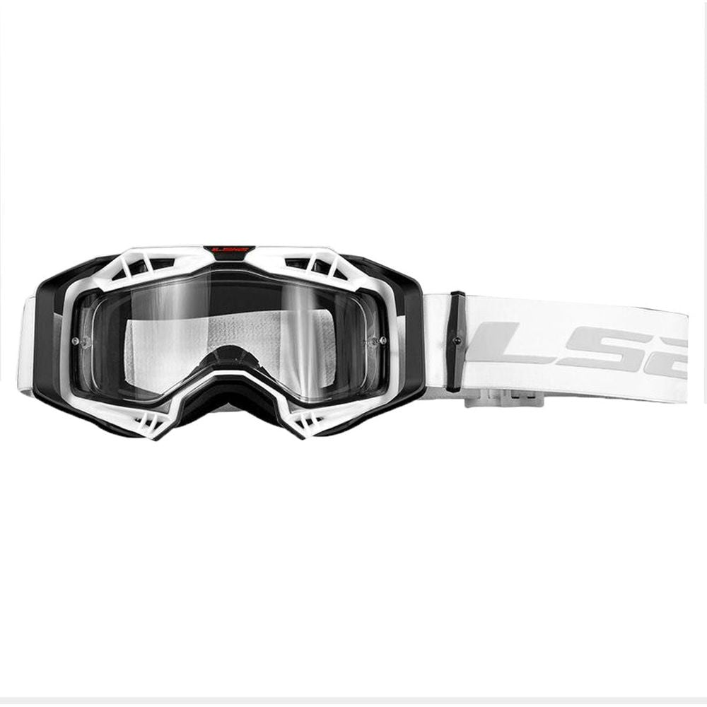 LS2 Aura Enduro Series Goggles Black / White With Clear Lens - ThrottleChimp