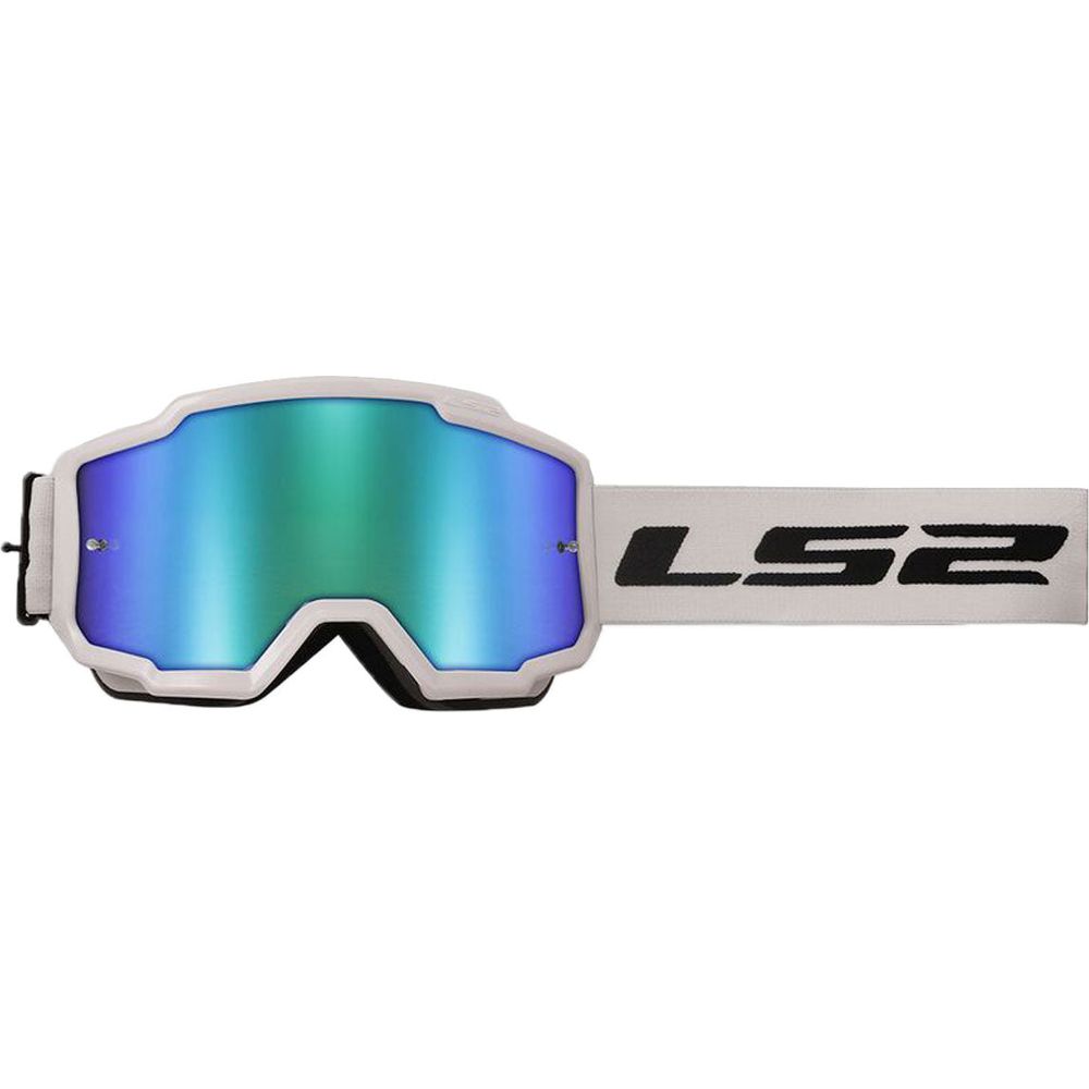 LS2 Charger Goggles White With Hi-Viz Green Iridium Lens - ThrottleChimp