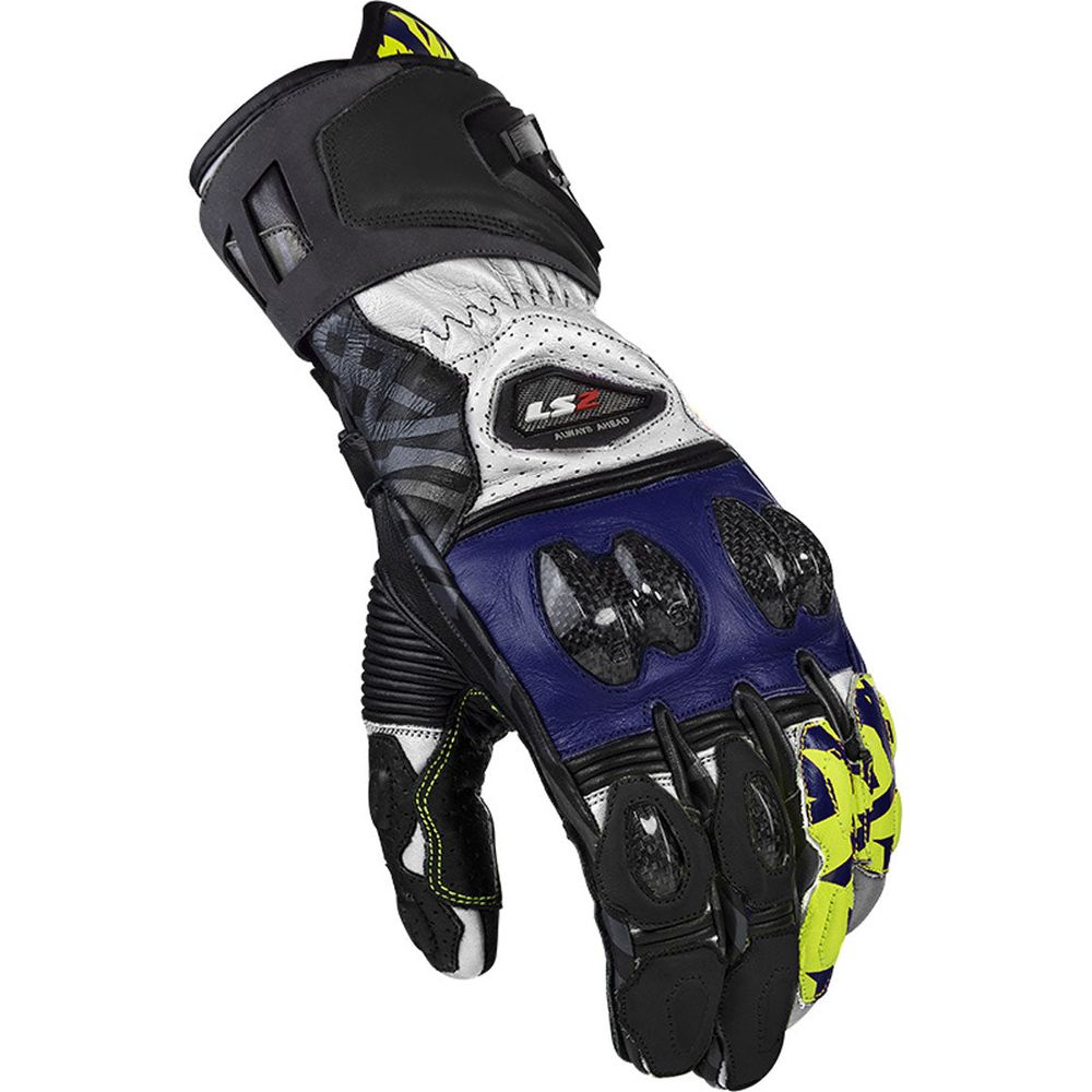 LS2 Feng Racing Leather Gloves Black / Blue - ThrottleChimp