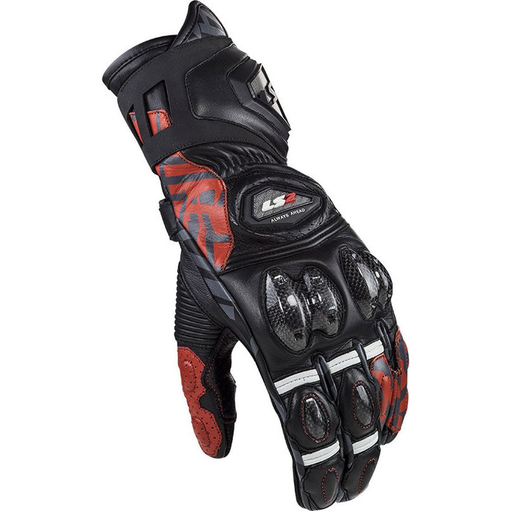 LS2 Feng Racing Leather Gloves Black / Red - ThrottleChimp