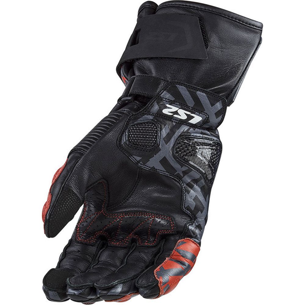 LS2 Feng Racing Leather Gloves Black / Red (Image 2) - ThrottleChimp