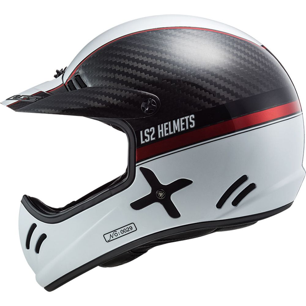 LS2 MX471 Xtra Yard Motocross Helmet Carbon / White / Red (Image 2) - ThrottleChimp